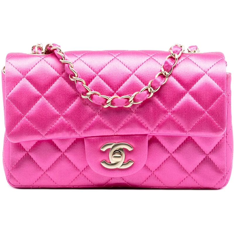 Chanel Sac à bandoulière Mini Rectangular Classic Satin Single Flap rose