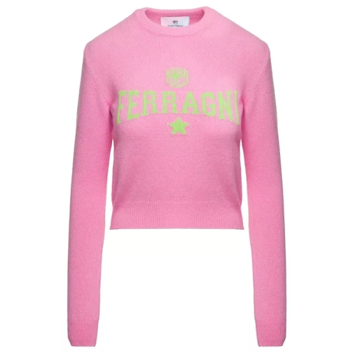 Chiara Ferragni Pink Long-Sleeved Sweater With Contrasting Maxi Lo Pink 