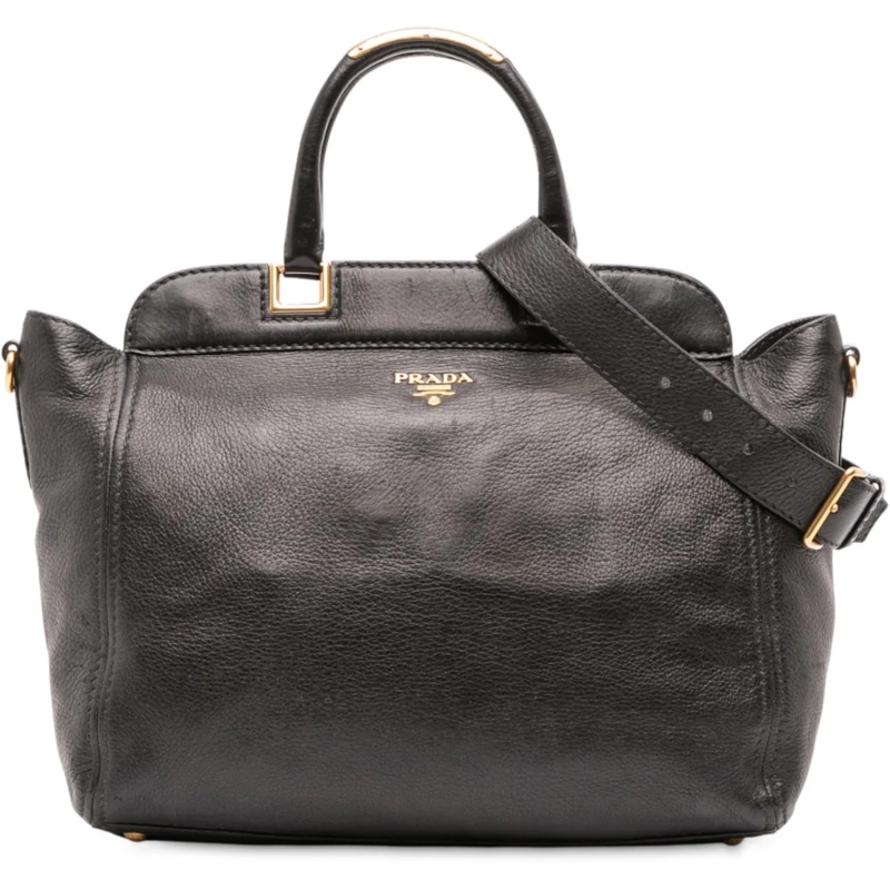Prada Sac à bandoulière Vitello Daino Frame Convertible Tote schwarz