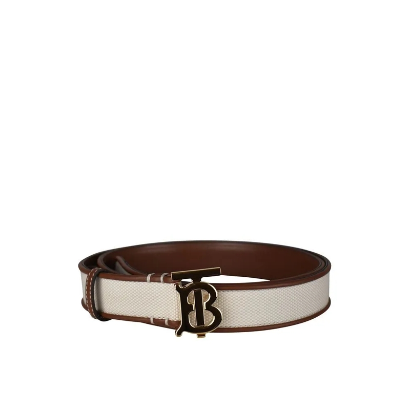 Burberry Riem Brown Leather And Beige Canvas Belt Black
