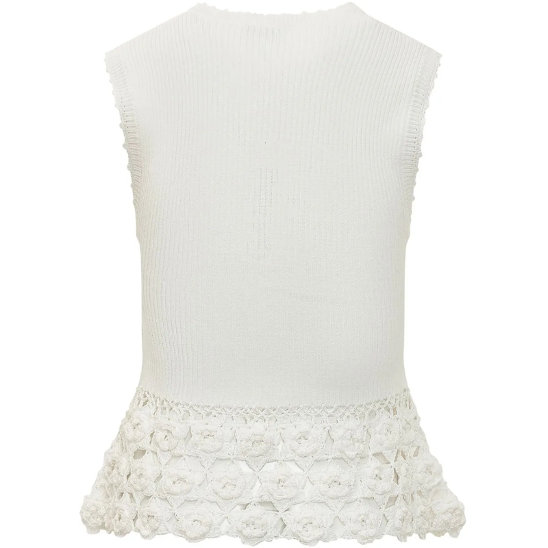 GANNI  Top in Maglia a Coste con Inserto Crochet Floreale weiß(Image 2)
