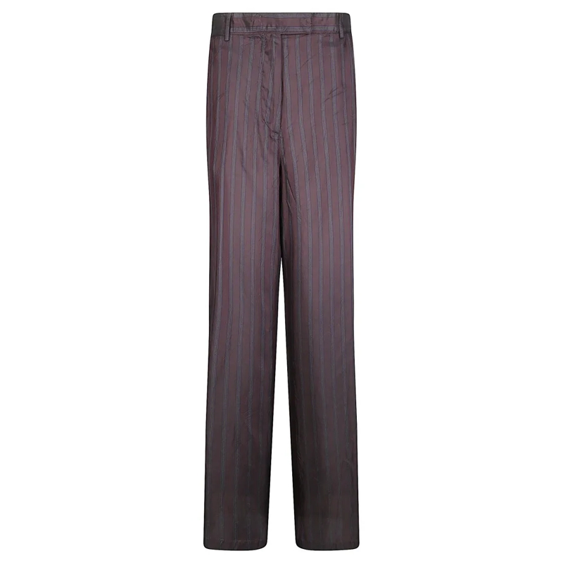 Dries Van Noten  High-Waisted Wide Leg Trousers With Vertical Strip Burgundy