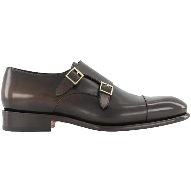 Santoni Claquettes Double Buckle Goodyear braun