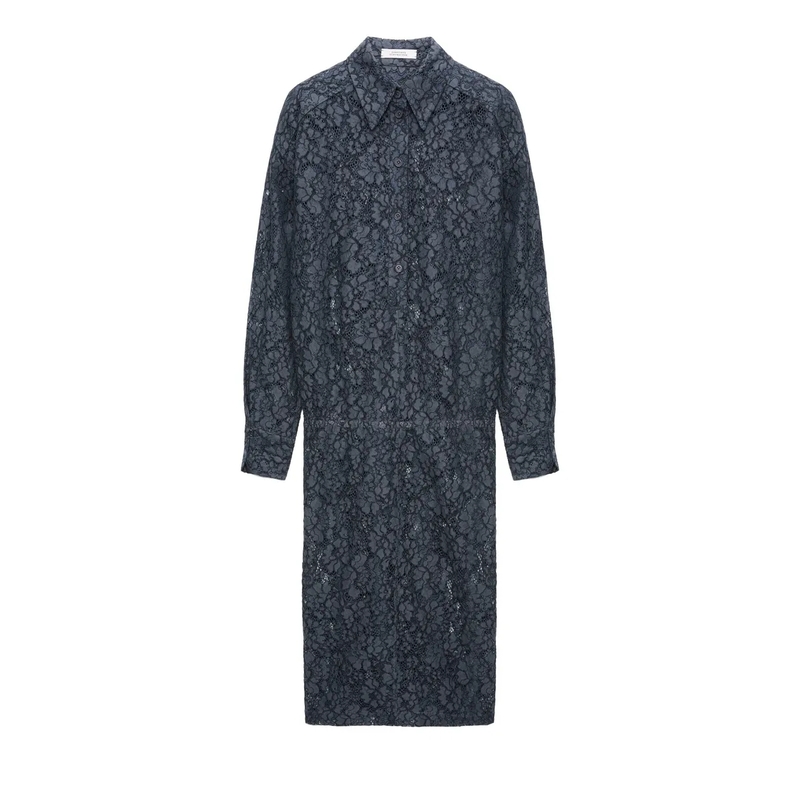 Dorothee Schumacher Midi-jurk POWERFUL LACE dress smoked pearl