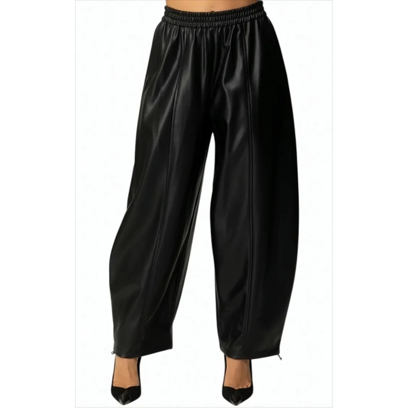 Pinko Lederhose Wide-Leg Trousers With Adjustable Drawstring White