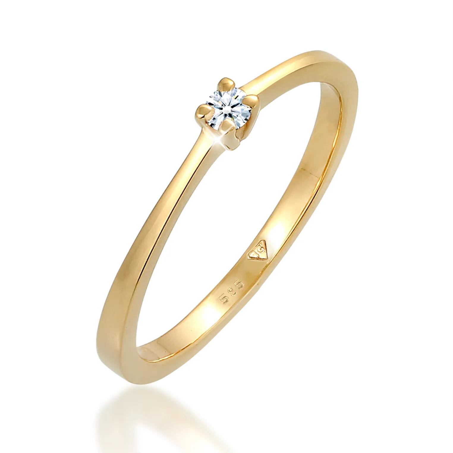 Elli Ringe - Ring Solitär Verlobung Diamant 0.11 ct. 585 Gelbgo - Gr. 52 MM - in Weiß - für Damen