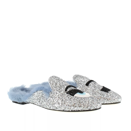 Chiara Ferragni Sabot Fur Silver Glitter Slip-in skor
