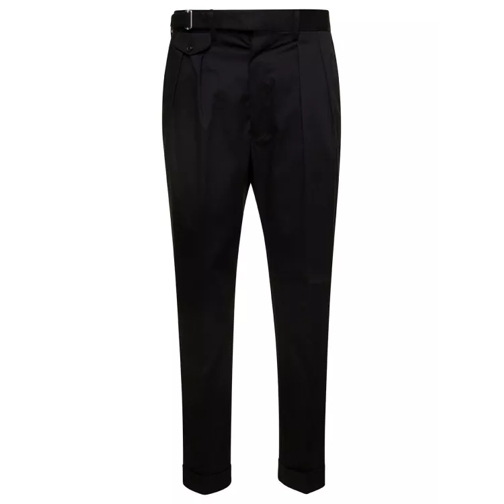 Lardini Black Pants With Double Pinces And Buckle In Stret Black Hosen
