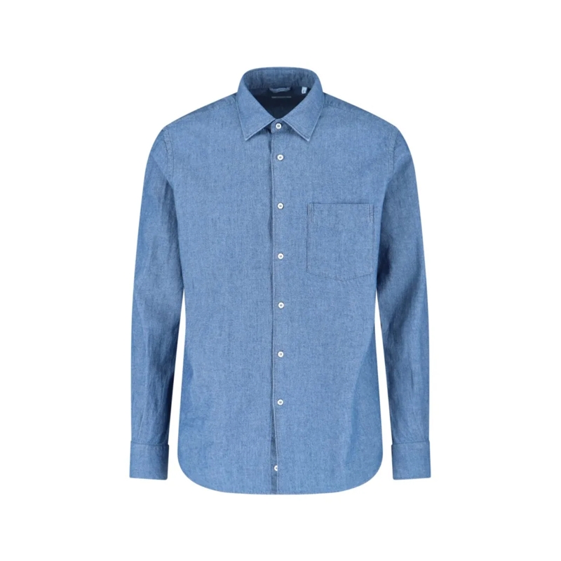 Aspesi Overhemd Classic Blue Denim Shirt With Button-Down Collar Blue