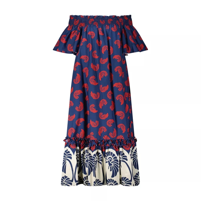 LaDoubleJ  Off-Shoulder Kleid aus Baumwolle Dunkelblau