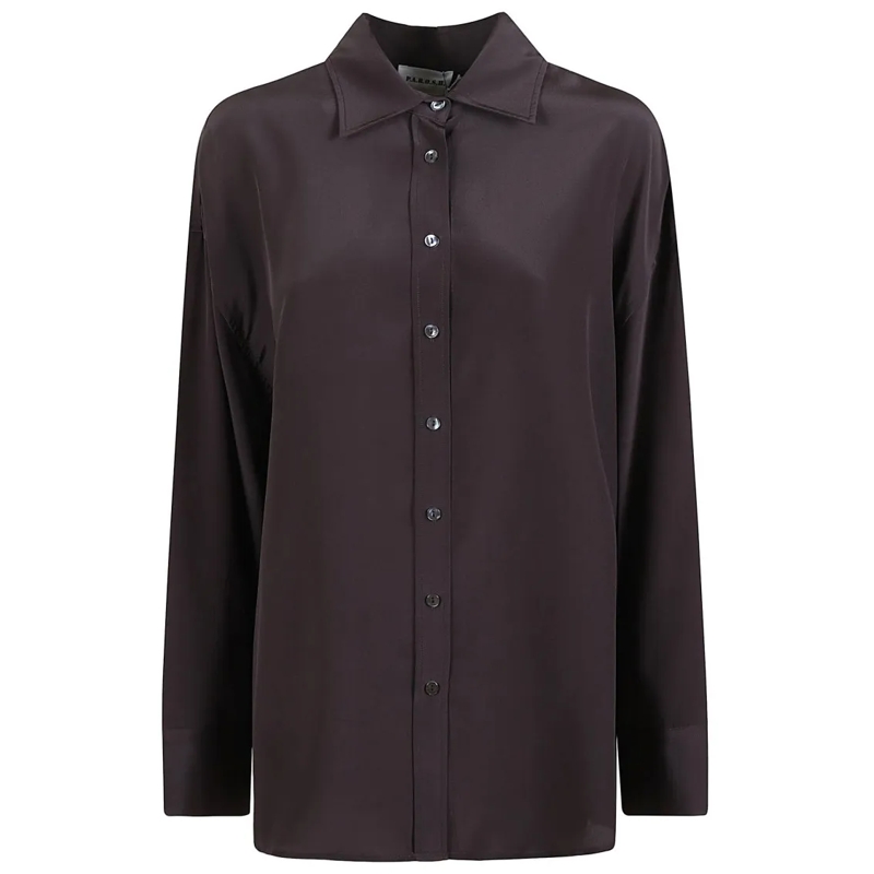 P.A.R.O.S.H. Chemise Silk Shirt With Classic Collar And Button-Down Fro Brown
