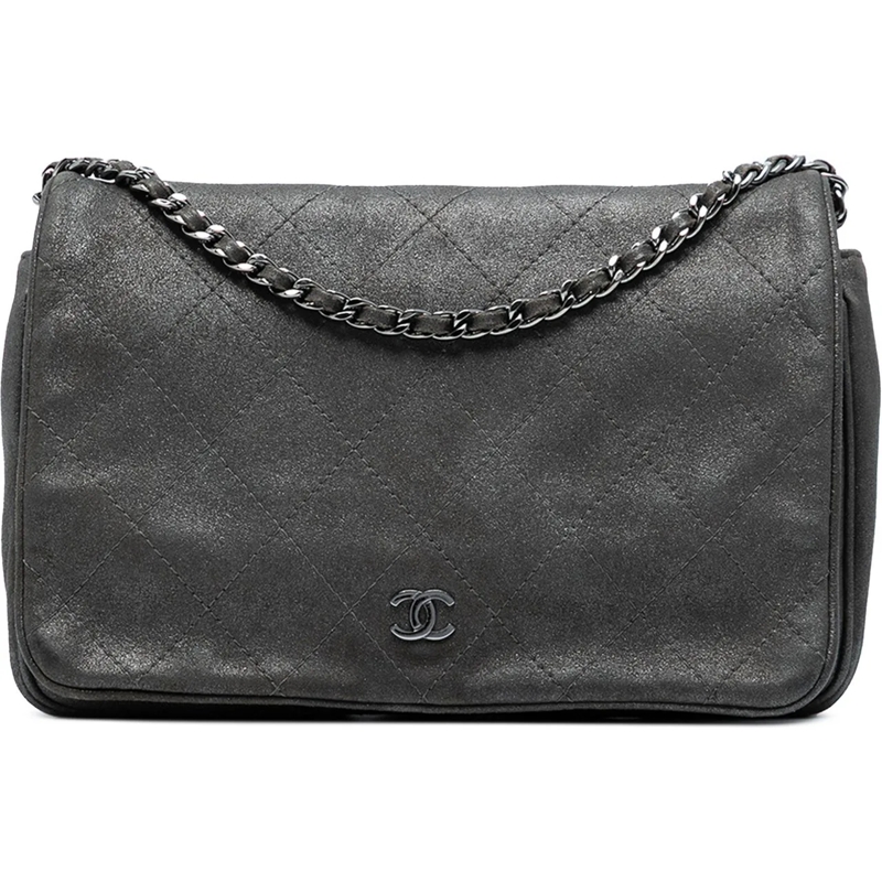 Chanel Sac à bandoulière CC Quilted Iridescent Calfskin Single Flap grau