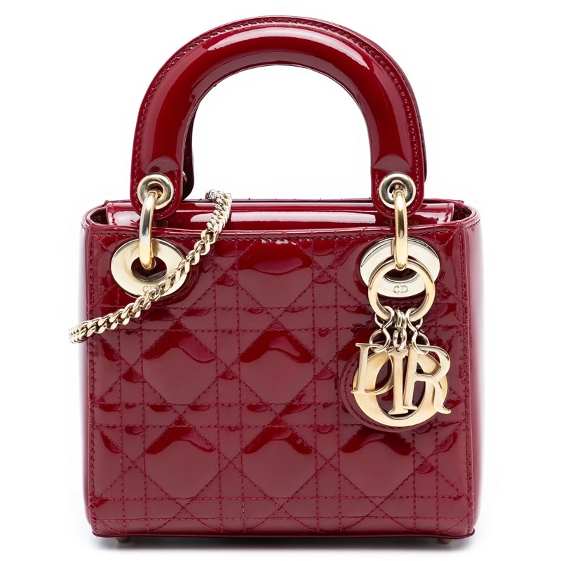 Christian Dior Schultertasche Mini Patent Cannage Lady Dior rot