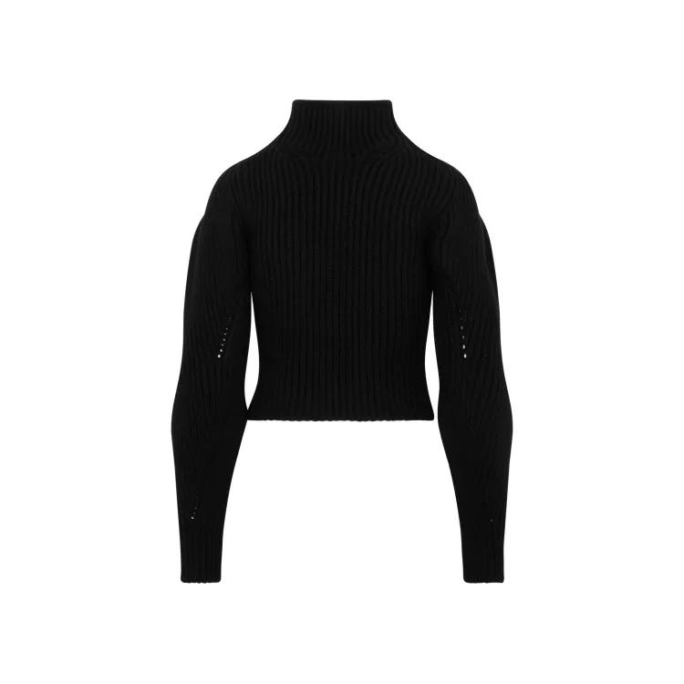 Alaia - Rib High Neck Black Wool Sweater - Größe 40 - black