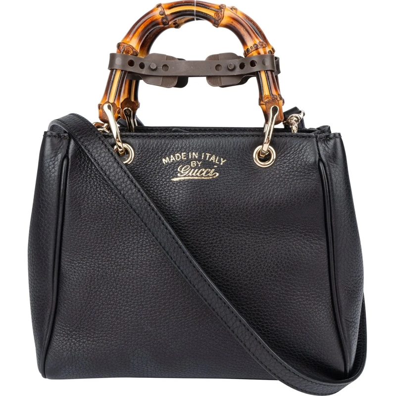 Gucci Schultertasche Gucci Black Leather Bamboo Handbag schwarz