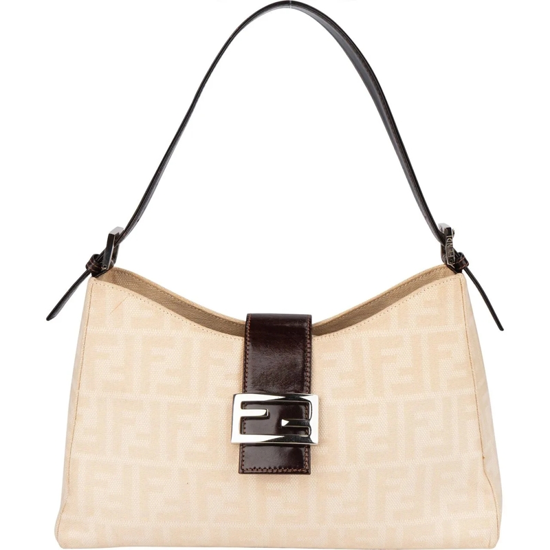 Fendi Schultertasche Fendi FF Monogram Baguette Buckle Shoulder Bag beige