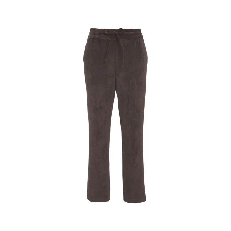 Gender  Refined Brown Corduroy Trousers With Drawstring Wa Grey