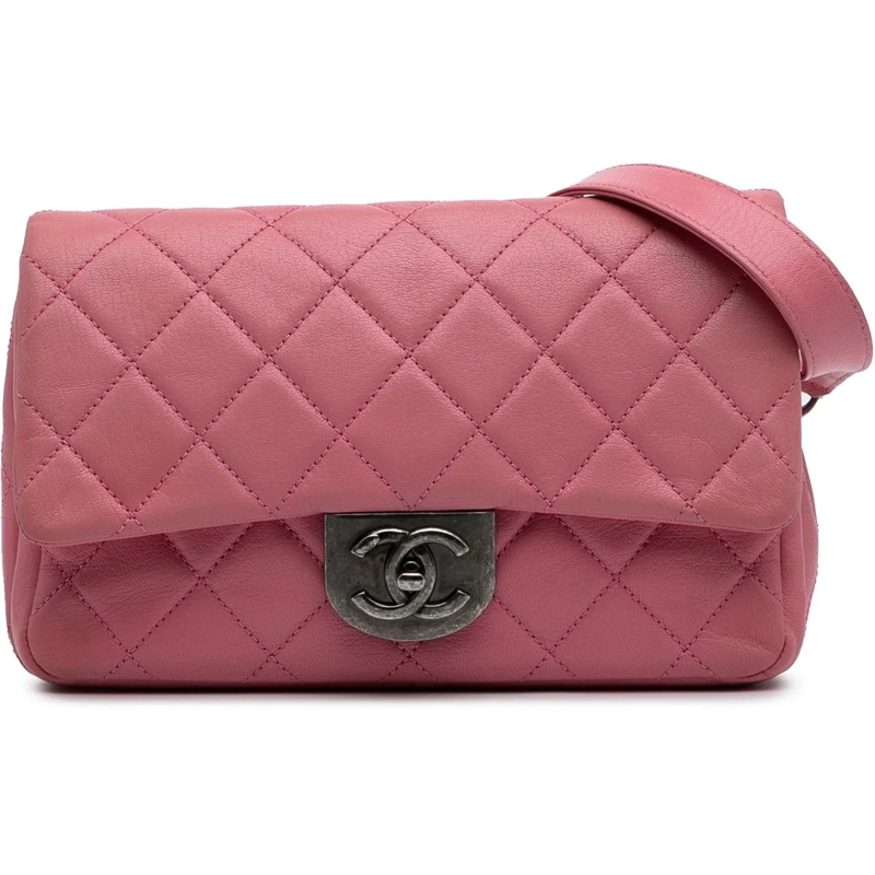 Chanel Schultertasche Small Quilted Goatskin Double Carry Waist Chain Fl rose