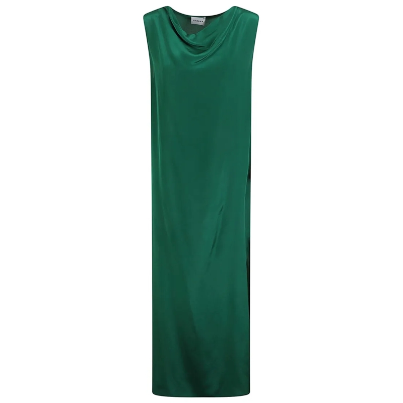 P.A.R.O.S.H.  Sleeveless Green Silk Dress With Draped Neckline Green