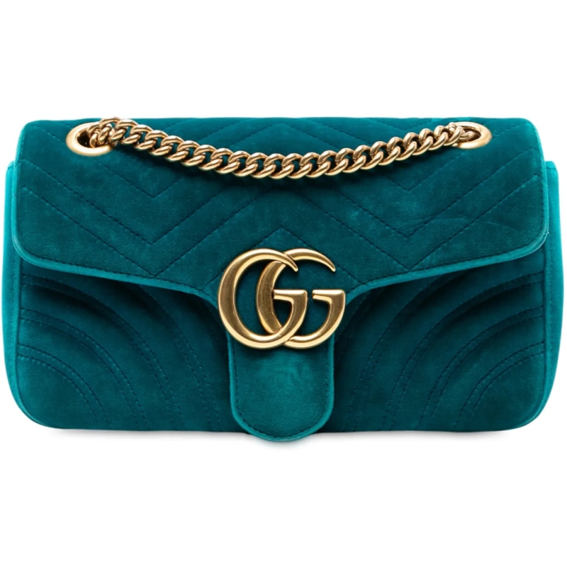 Gucci Schultertasche Medium GG Marmont Matelasse Velvet Shoulder Bag blau