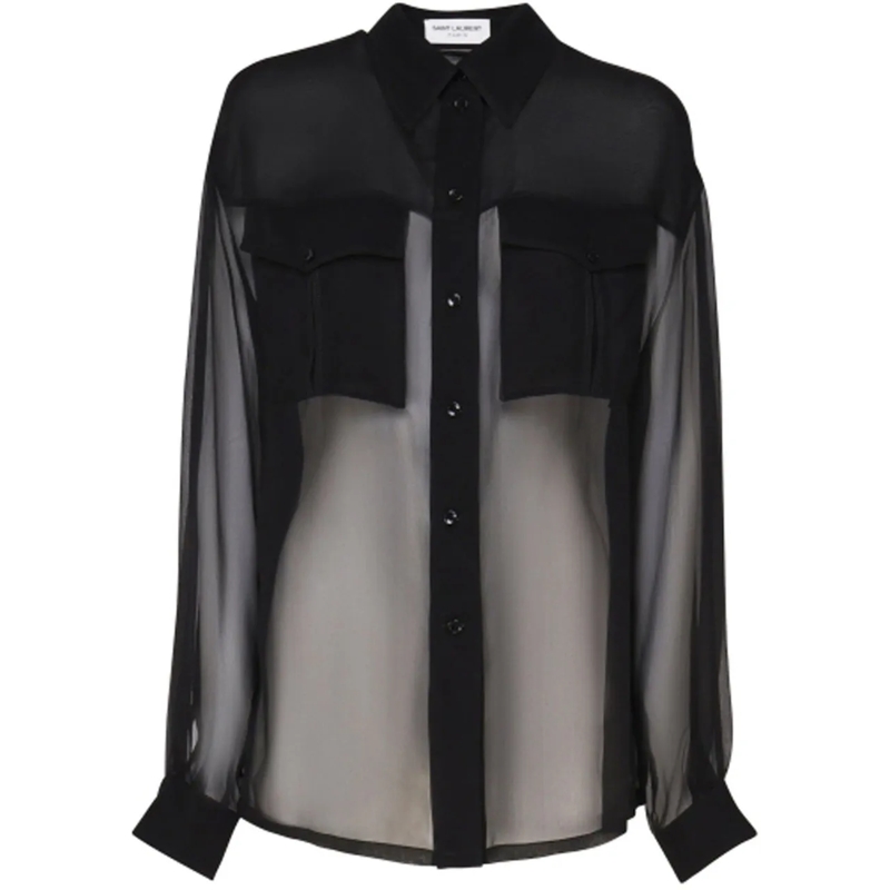 Saint Laurent Legeres Oberteil Saint Laurent Silk Crepe Muslin Shirt schwarz
