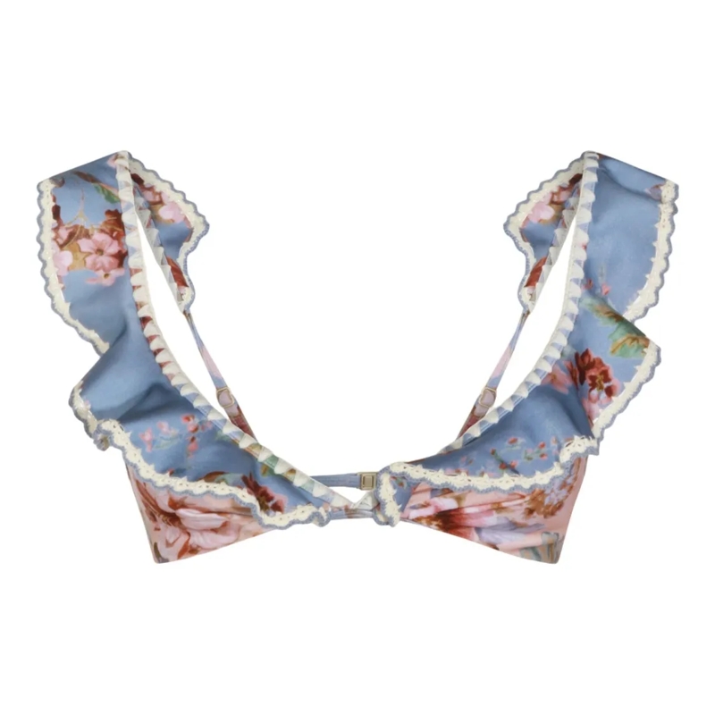 Zimmermann  Floral Print Bikini Top With Ruffled Straps Pink