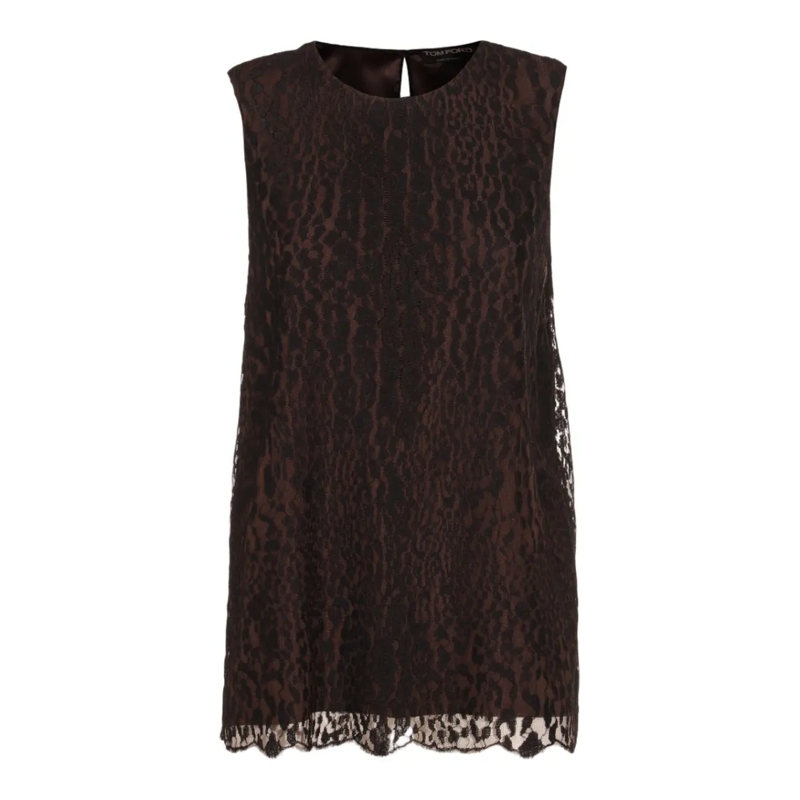 Tom Ford Blouse Sleeveless Lace Overlay Top With Scalloped Hem Black