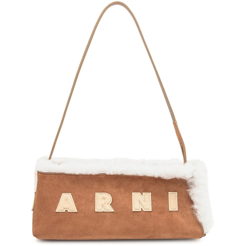 Marni Schultertasche Borsa In Shearling E Camoscio Marrone Marni beige