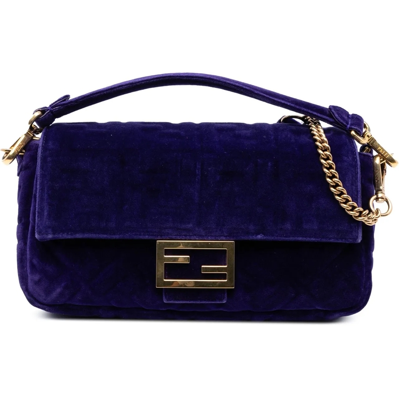 Fendi Schultertasche Zucca Embossed Velvet Baguette Satchel lila
