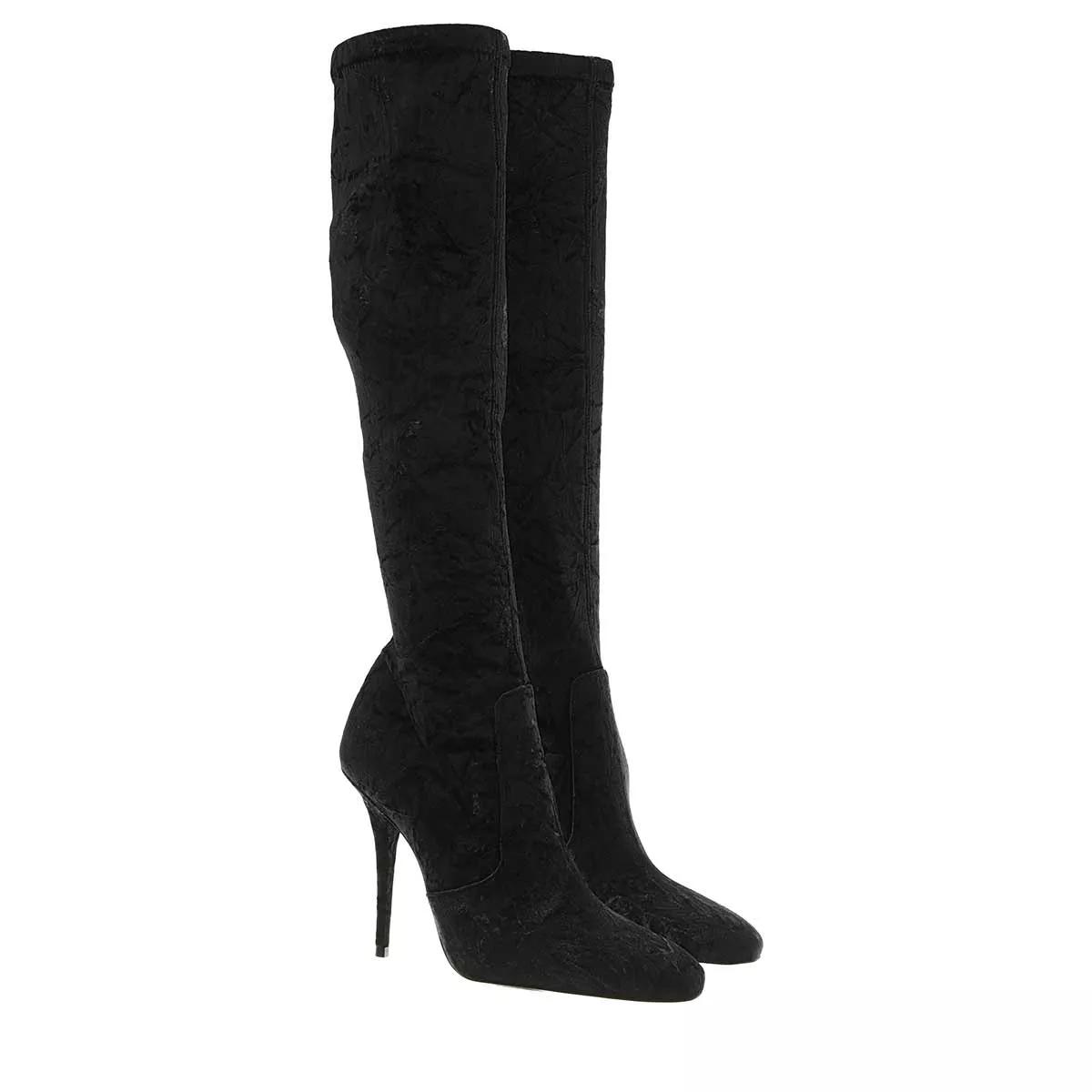 Saint Laurent Ella Knee High Crushed Velvet Boots Black Laars