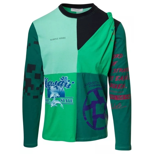 Marine Serre Green Long Sleeves T-Shirt With Regenerated Print  Green 