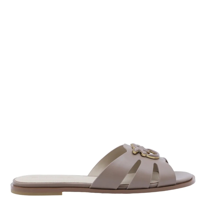 Pinko Sandalen Slip-On Open-Toe Flats With Decorative Emblem Brown