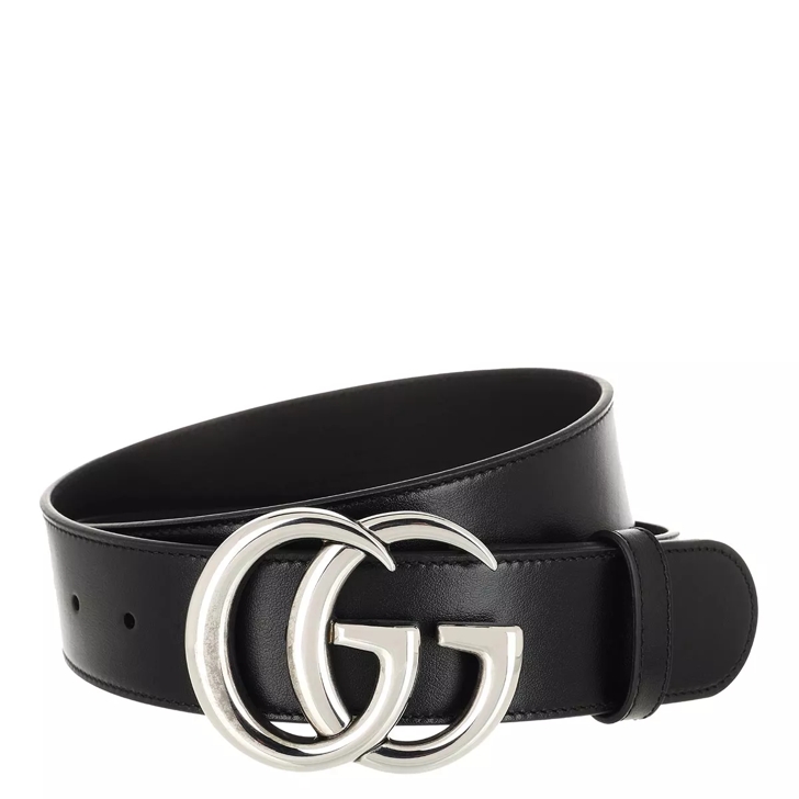 Gucci Wide GG Marmont Belt Black Silver Leather Belt