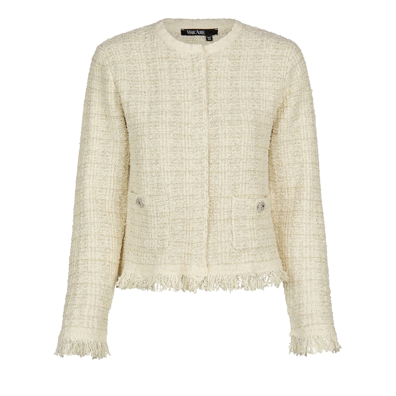 Marc Aurel Bouclé-Jacke Strickjacke beige