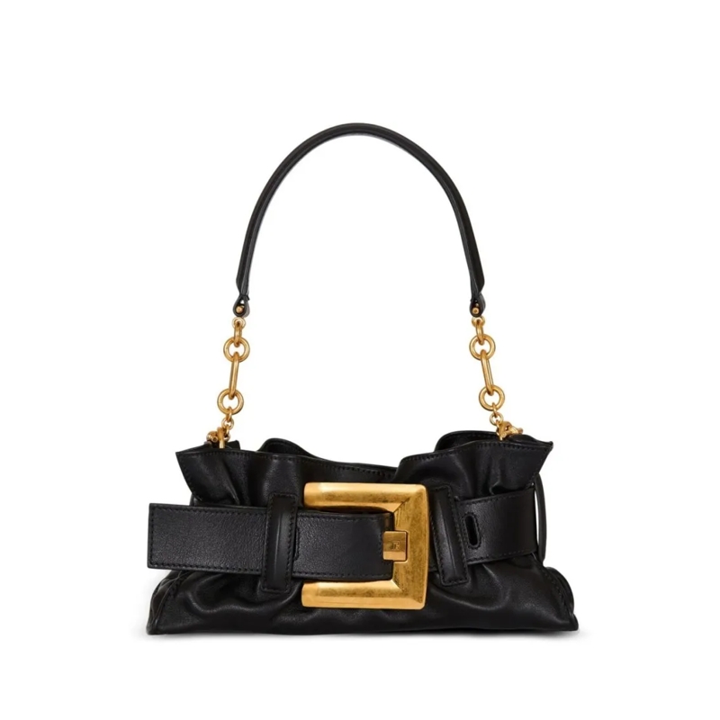 Balmain Schultertasche Gathered Black Handbag With Gold Buckle Black