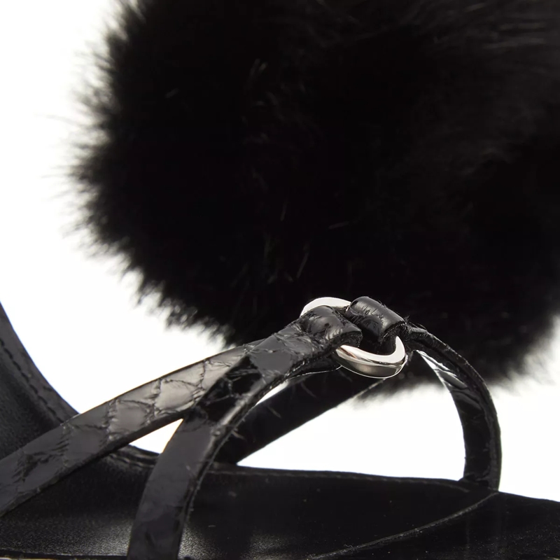 Saint Laurent Riemchensandalen Adorned With A Faux Fur Ankle Strap Black(Image 2)