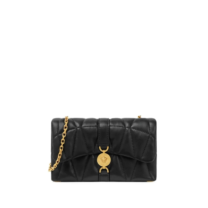 Versace Schultertasche Quilted Black Lambskin Foldover Bag Black