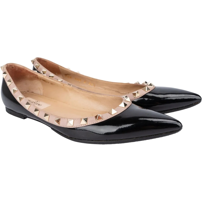 Valentino Garavani Ballerinas Valentino Black Patent Leather Rockstud Spikes Bal schwarz
