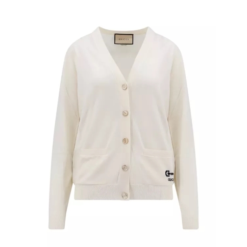Gucci Wool Cardigan With Iconic Embroidery White 