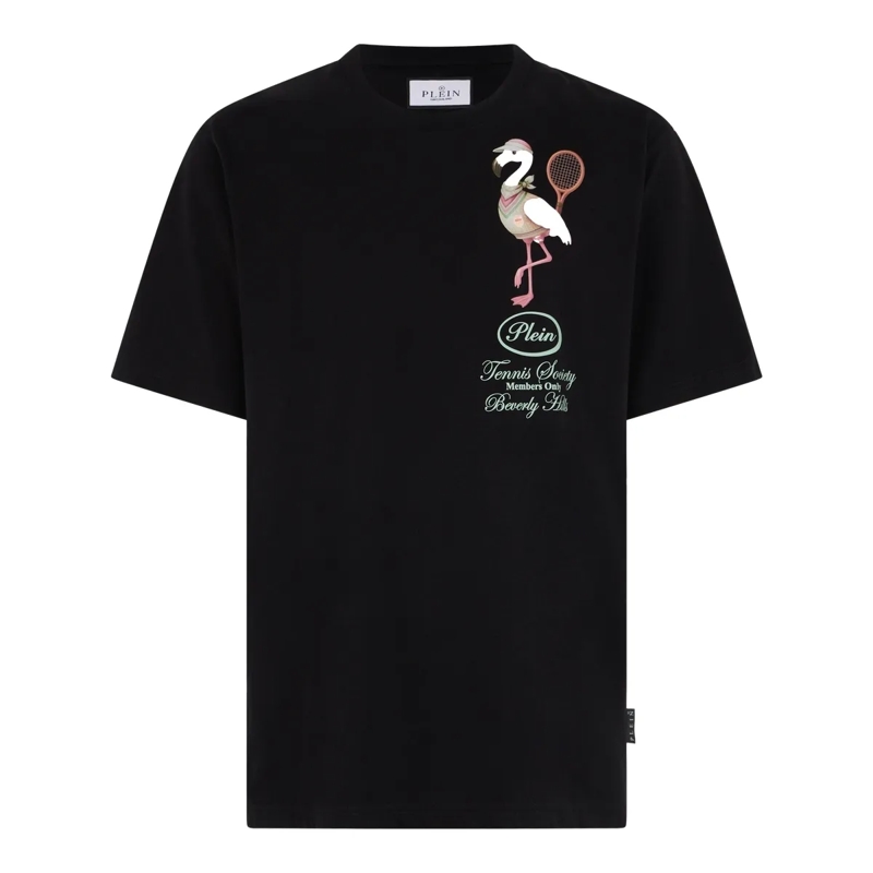 Philipp Plein T-Shirt Round Neck T-Shirt Flamingo Tennis Society schwarz