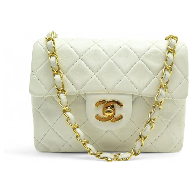 Chanel Schultertasche VINTAGE CHANEL MINI TIMELESS QUADRATISCHER HANDTAS weiß