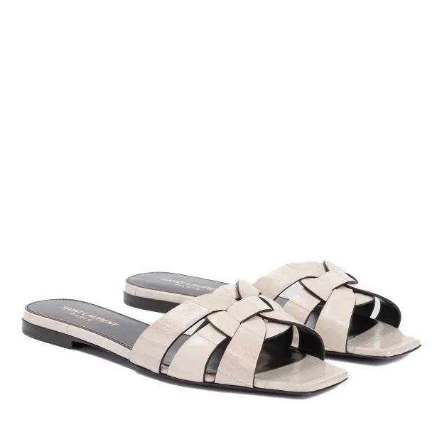 Saint Laurent Sandalen & Sandaletten - Tribute 05 Ivory Leather Sandals - Gr. 37,5 (EU) - in Creme - für Damen