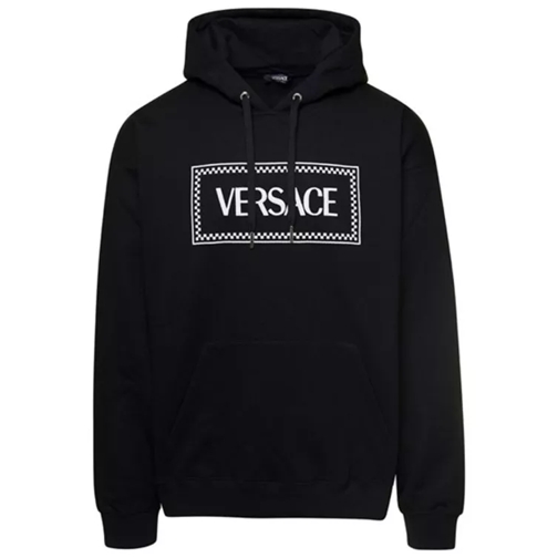 Versace Black Hoodie With Contrasting Logo Lettering Print Black 
