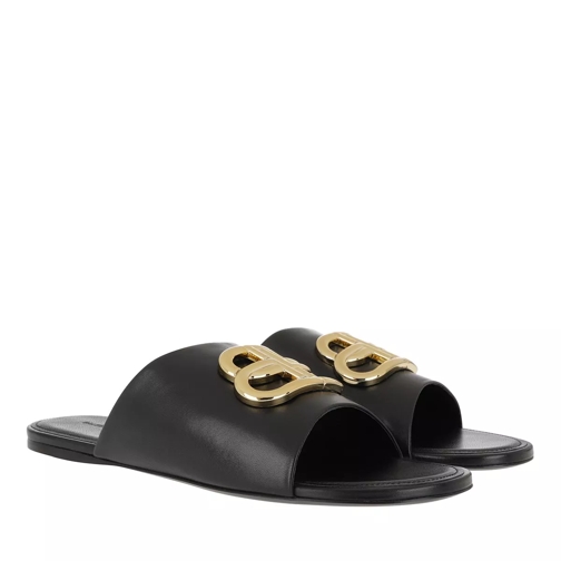 Balenciaga Oval Flat Sandals Black/Gold Slide