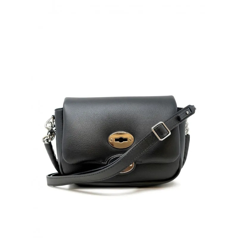 Zanellato Schoudertas Black Postina Ella Piuma Chain Leather Bag Black