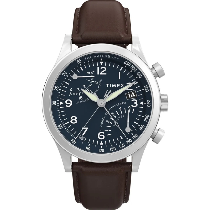 Timex Quarzuhr Quarz Analog Uhr Waterbury Traditional Fly Back braun