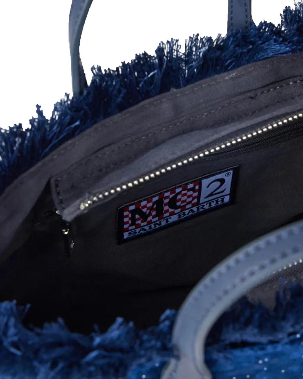 MC2 Saint Barth Blauwe Velvet Franje Mini Vanity Tas Blue Dames