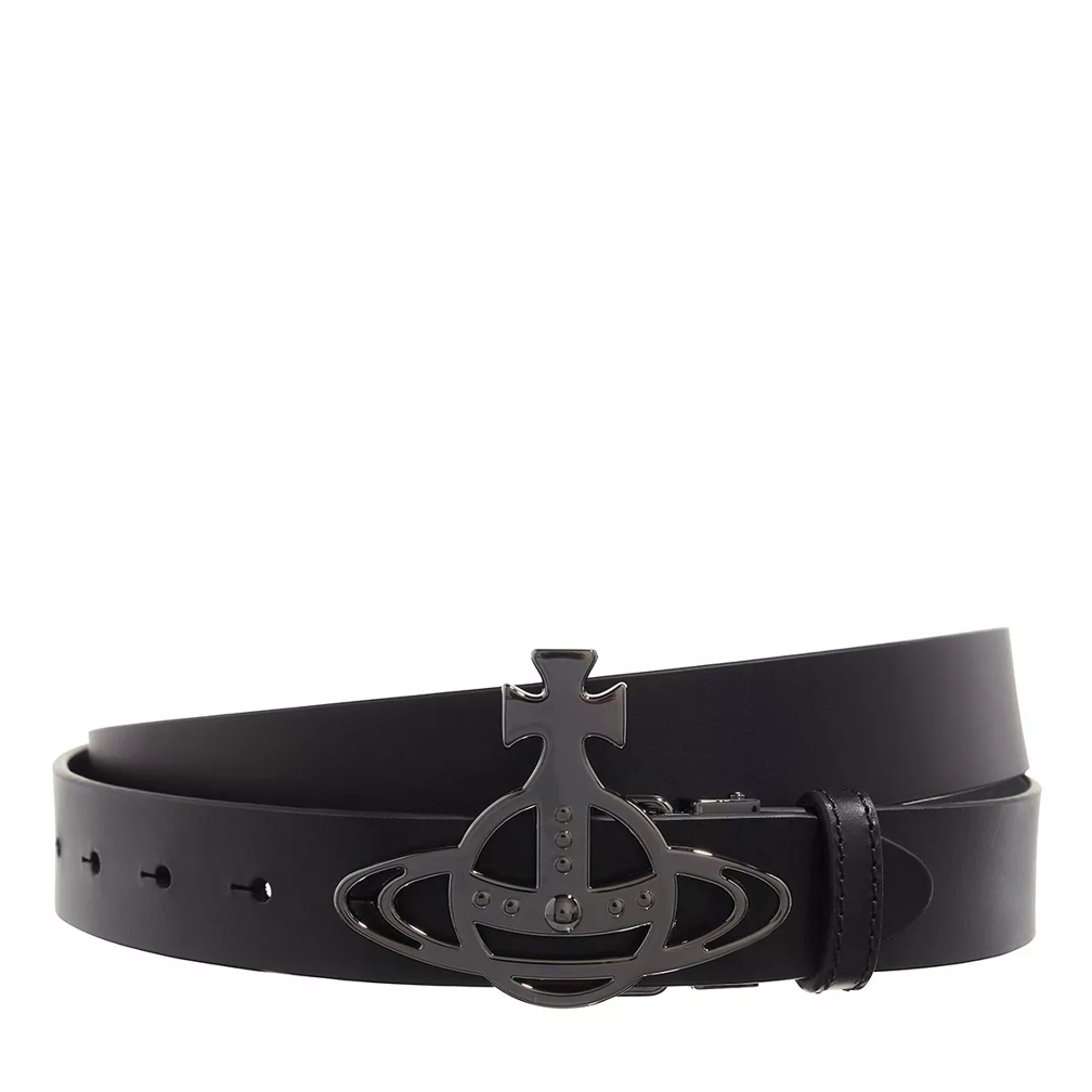 Belts Line Orb Buckle Black Leather Belt