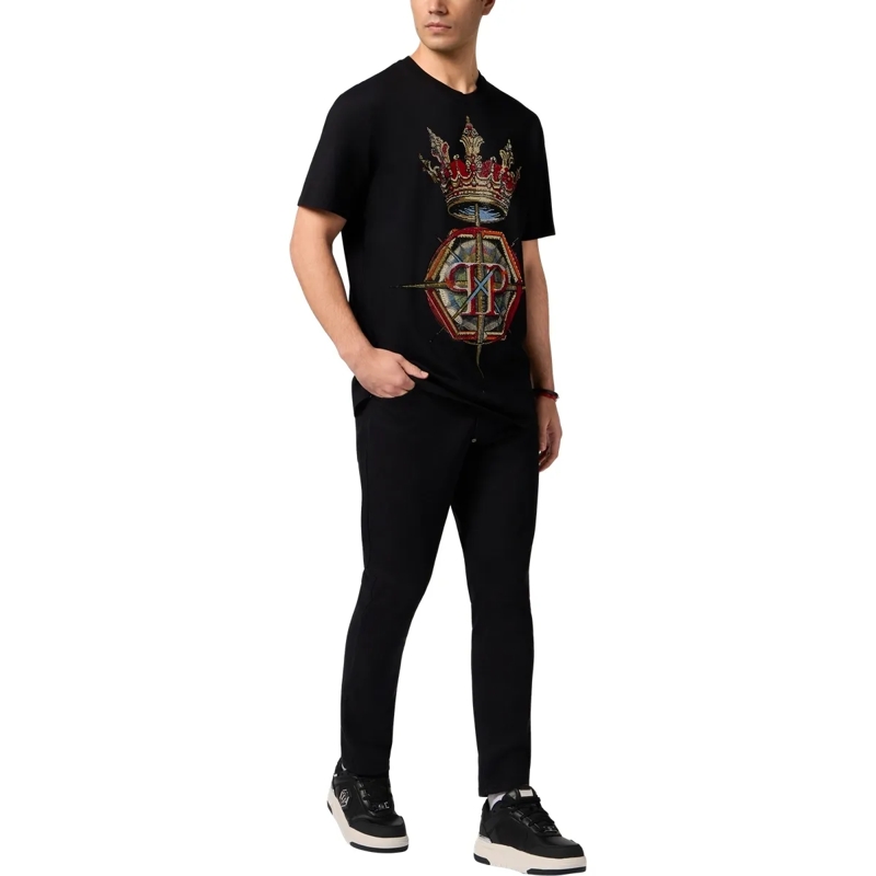 Philipp Plein T-Shirt Round Neck T-Shirt Crown Stones schwarz(Image 4)