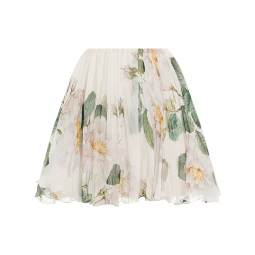 Giambattista Valli Magnolia Print Ivory Green Silk Skirt Neutrals 